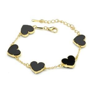 Браслет-цепочка "Сердечки" цвет черный, 17см (иск.)