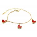 Браслет-цепочка с Кулонами "Бабочки" цвет красный, 19см (иск.)