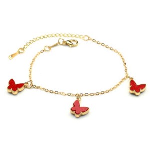 Браслет-цепочка с Кулонами "Бабочки" цвет красный, 19см (иск.)