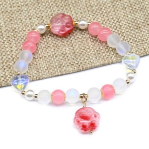 Браслет с подвеской "Лапка" шарик 8мм цвет красный (иск.)