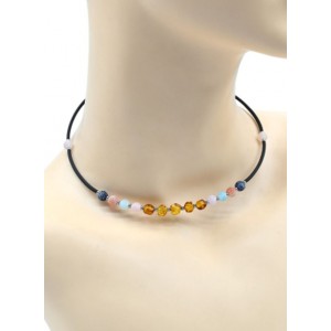 Чокер с агатом пати тонированным и янтарем цвет ассорти, медовый, 44см