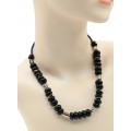 Бусы из агата черного с цирконом рондель 12*6мм, 48см