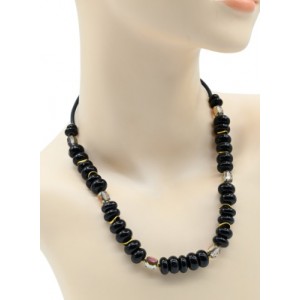 Бусы из агата черного с цирконом рондель 12*6мм, 48см