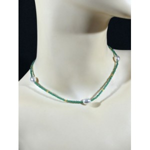 Чокер из бисера с майоркой рондель 2*1мм цвет изумрудный, 38см (иск.)