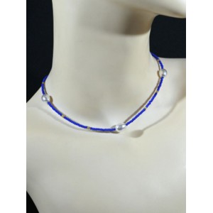 Чокер из бисера с майоркой рондель 2*1мм цвет синий, 38см (иск.)