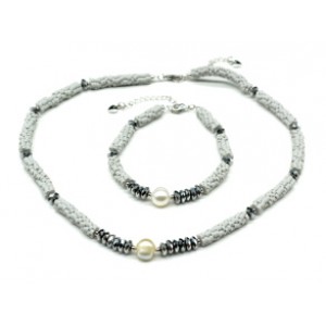 Чокер с браслетом из каучука с жемчугом цвет серый, 39см, 18см (иск.)