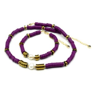 Чокер с браслетом из каучука с жемчугом цвет лиловый, 39см, 18см (иск.) Чокер с браслетом из каучука с жемчугом цвет лиловый, 39см, 18см (иск.)