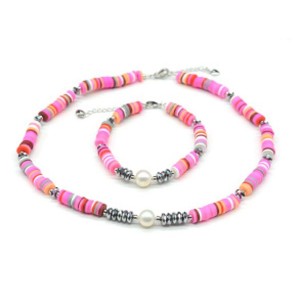 Чокер с браслетом из каучука с жемчугом цвет розовый, 39см, 18см (иск.)