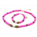 Чокер с браслетом из каучука с жемчугом цвет розовый неон, 39см, 18см (иск.)