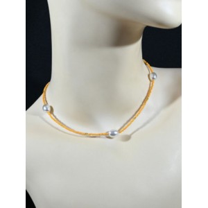 Чокер из бисера с майоркой рондель 2*1мм цвет оранжевый, 38см (иск.)