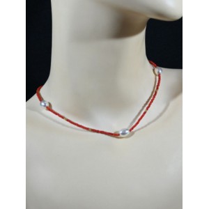 Чокер из бисера с майоркой рондель 2*1мм цвет красный, 38,5см (иск.)