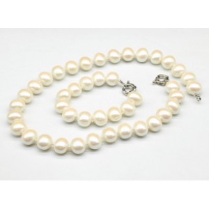 Комплект: бусы, браслет из майорки овал 15*13мм цвет белый, 46; 20см (иск.)