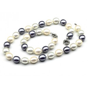 Комплект: бусы, браслет из майорки овал 13*15мм цвет черный, серый, белый, 47; 20см (иск.)