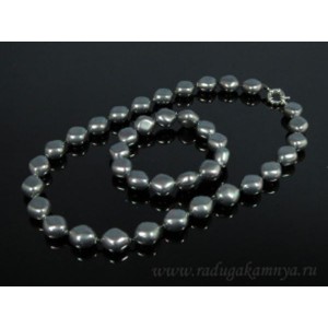 Бусы и браслет из майорки ромб 15*13мм цвет черный, 48см (иск.)