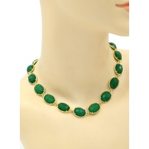 Колье в металле с хризопразом искусственным, 40см (иск.)