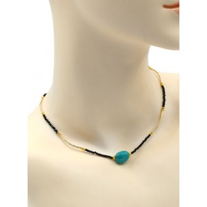 Чокер с цирконом рондель гр.4мм, бочонок гр.7*8мм цвет мятный, золотистый, 39см (иск.)