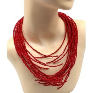 Колье -пластрон Лапы из циркона 20 нитей цвет красный, 50см (иск.)