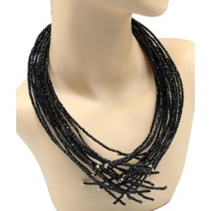 Колье -пластрон Лапы из циркона 20 нитей цвет черный, 50см (иск.)