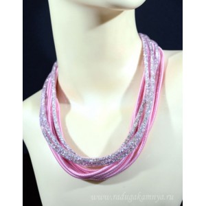 Бусы с цирконом в сетке 9 нитей 4мм цвет розовый, 52см. (иск.)