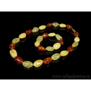 Колье и браслет из янтаря галтовка 13*17мм-16*25мм лимонный, молочный, коньячный, 53см (иск.)