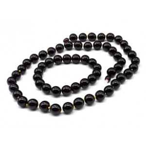 Бусы и браслет из янтаря мятый шарик 11мм кофейный, 56см (иск.)