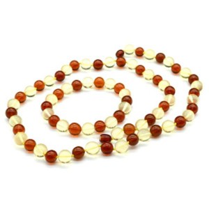 Бусы и браслет из янтаря шарик 9-10мм лимонный, коньячный, 58см (иск.)