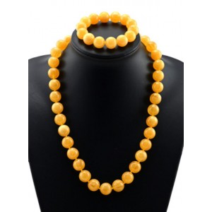 Бусы и браслет из янтаря шарик 14мм медово-молочный, 55см (иск.)