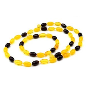 Бусы и браслет из янтаря овал 8*14мм 2 медовый, коньячный, 56см (иск.)