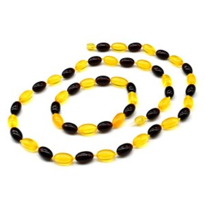 Бусы и браслет из янтаря овал 8*14мм медовый, коньячный, 55см (иск.)