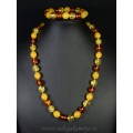 Набор из янтаря бусы и браслет мятый шарик 11-12мм лимонный, медово-молочный, коньячный, 50см (иск.)