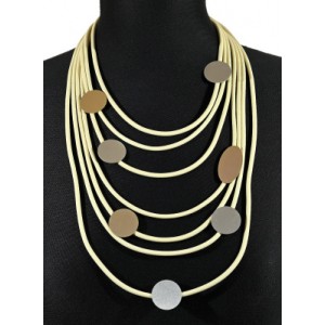 Колье из каучука со вставками 7 нитей цвет кремовый, 50см (иск.)