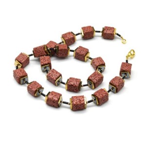 Бусы из лавы тонированной кубик 11мм цвет терракотовый, 50см