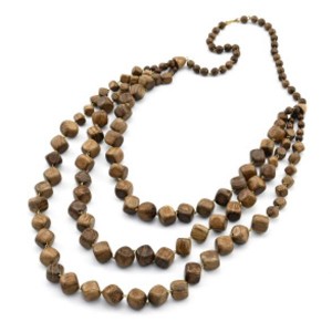 Украшения из дерева - Колье 3 нити кубик, 66см (иск.)