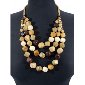 Украшения из дерева - Колье 3 нити кубик, 56см (иск.)