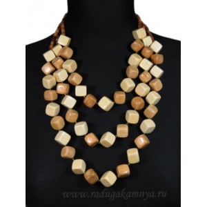 Украшения из дерева - Колье 3 нити кубик, 54см (иск.)