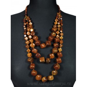 Украшения из дерева - Колье 3 нити кубик, 58см (иск.)