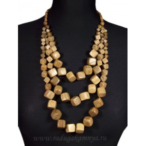 Украшения из дерева - Колье 3 нити кубик, 58см (иск.)