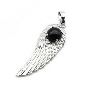 Кулон Крыло Ангела 16*47мм с агатом черным