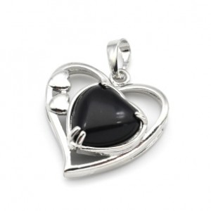 Кулон в виде сердца 27*29мм с агатом черным