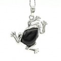 Кулон Лягушка 30*30мм с агатом черным