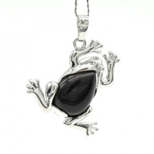 Кулон Лягушка 30*30мм с агатом черным