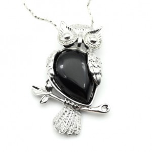 Кулон в металле с агатом черным "Сова" 25*35мм