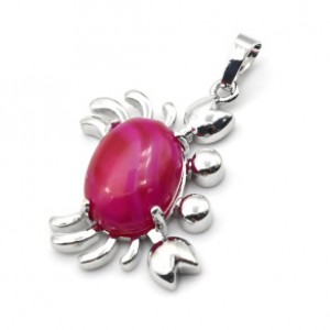 Кулон с агатом тонированным "Краб" 22*34мм в металле цвет фуксия