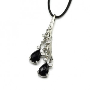 Кулон "Искра" с агатом (имитация) 21*61мм, серебристый (иск.)