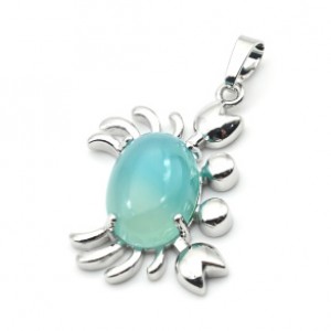 Кулон с агатом тонированным "Краб" 22*34мм в металле цвет голубой