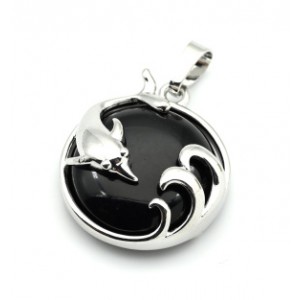 Кулон Дельфин 24*26мм с агатом черным