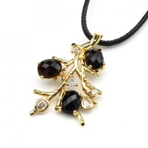 Кулон "Веточка" с камнем агатом (имитация) 25*37мм, золотистая (иск.)