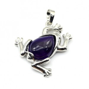 Кулон Лягушка 30*30мм с агатом тонированным цвет фиолетовый