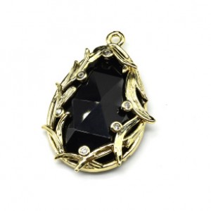 Кулон с камнем агат (имитация) капля 25*35мм, золотистый (иск.)