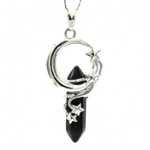 Кулон кристалл Месяц 23*40мм с агатом черным